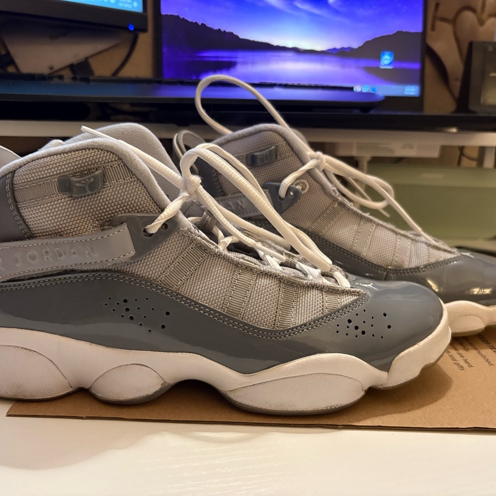 Air Jordan 6 Rings Basketball Gray and White Sneakers
